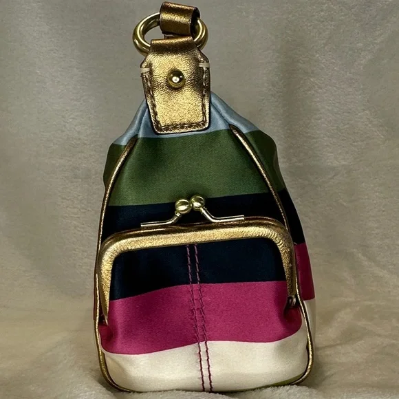 Coach Legacy Stripe Kiss Lock Pocket Zipper Hobo Handbag (RARE) (Mini Size) - Picture 7 of 15